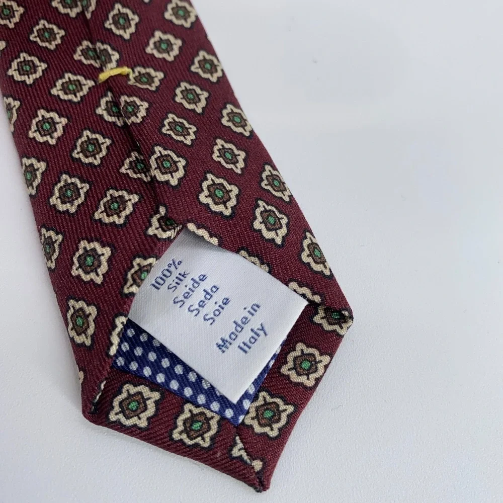 Eton Tie Mens‎ One Size Burgundy Patterned Silk Classic Fit Necktie Italy Made